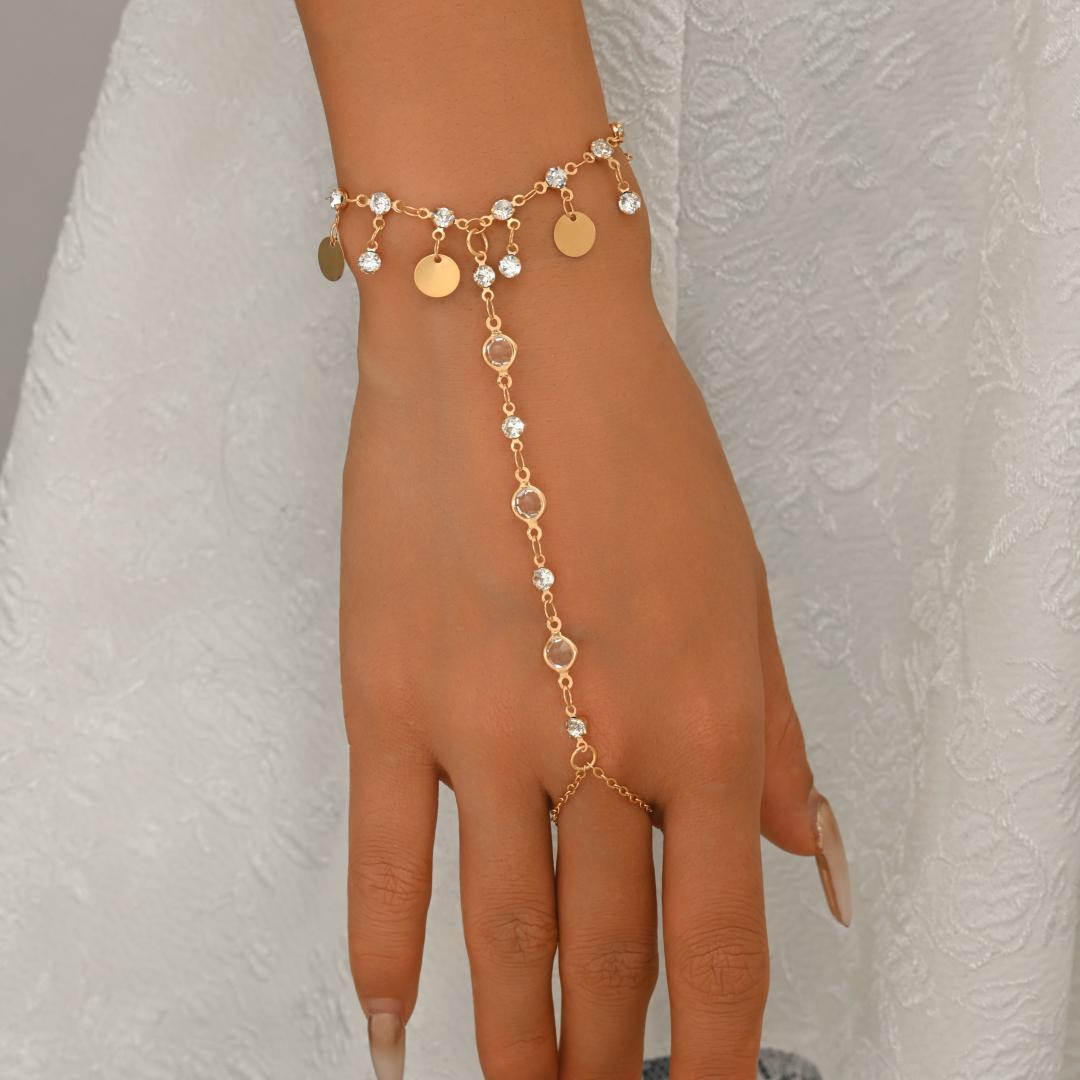 2pc Women's Bohemian Vintage Golden Bead Tassel Bracelet Set